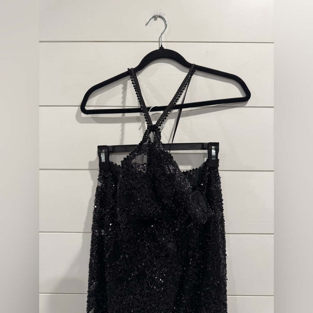 NWT Nadine Merabi black sequin Hallie jumpsuit - Picture 5 of 10
